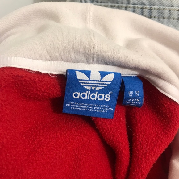 Adidas Red and White Logo Sportswear Casual Hoodie - Picture 10 of 10